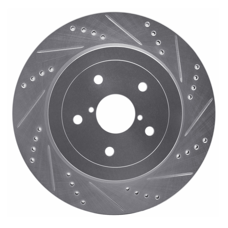 Subaru Impreza Brake Rotor (1) - Rear Right - R1 Concepts - Drilled & Slotted - Silver - `05-`07